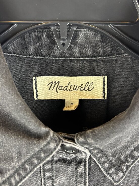 Medium Dark Gray Denim Shirt Button Up Cuff Collared Western Cowgirl Distressed - Picture 7 of 12